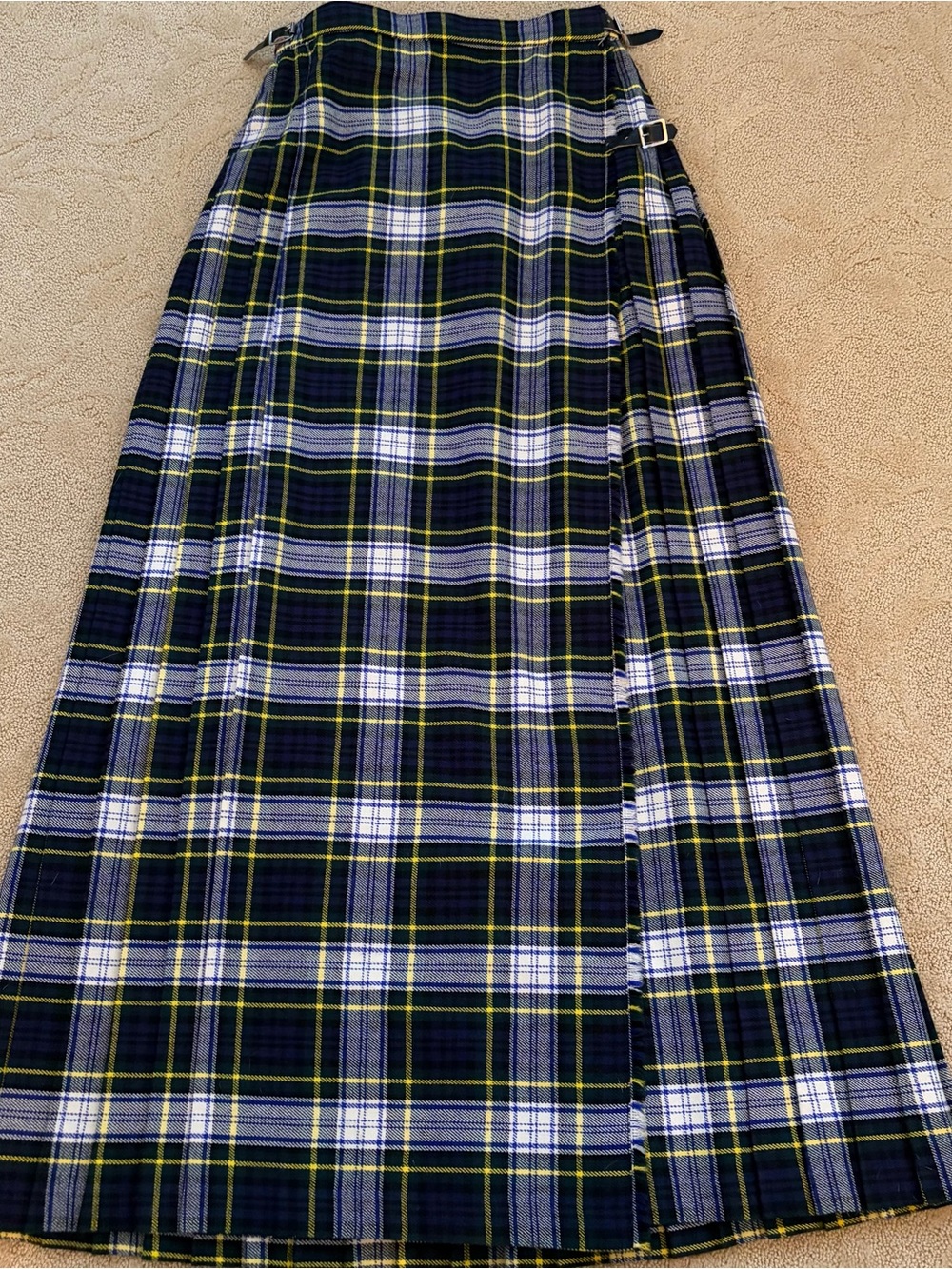 Vintage Classic Tartan Plaid Maxi Skirt in Navy and White Sz 6